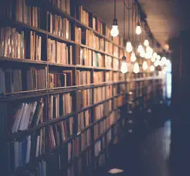photo of library with lights on